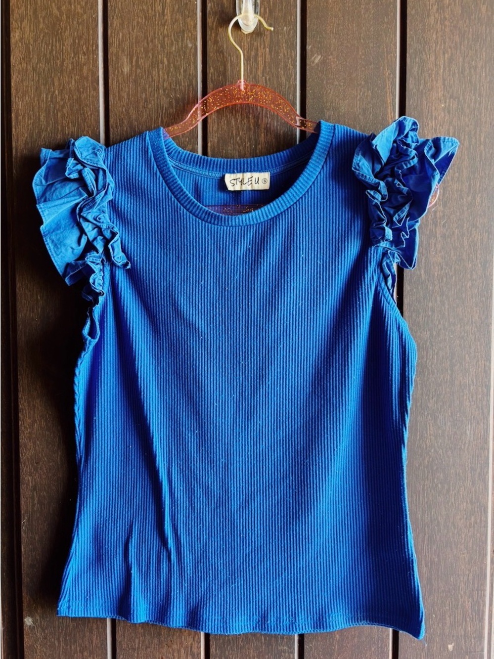 Royal Blue Ruffle Sleeve Tank Top